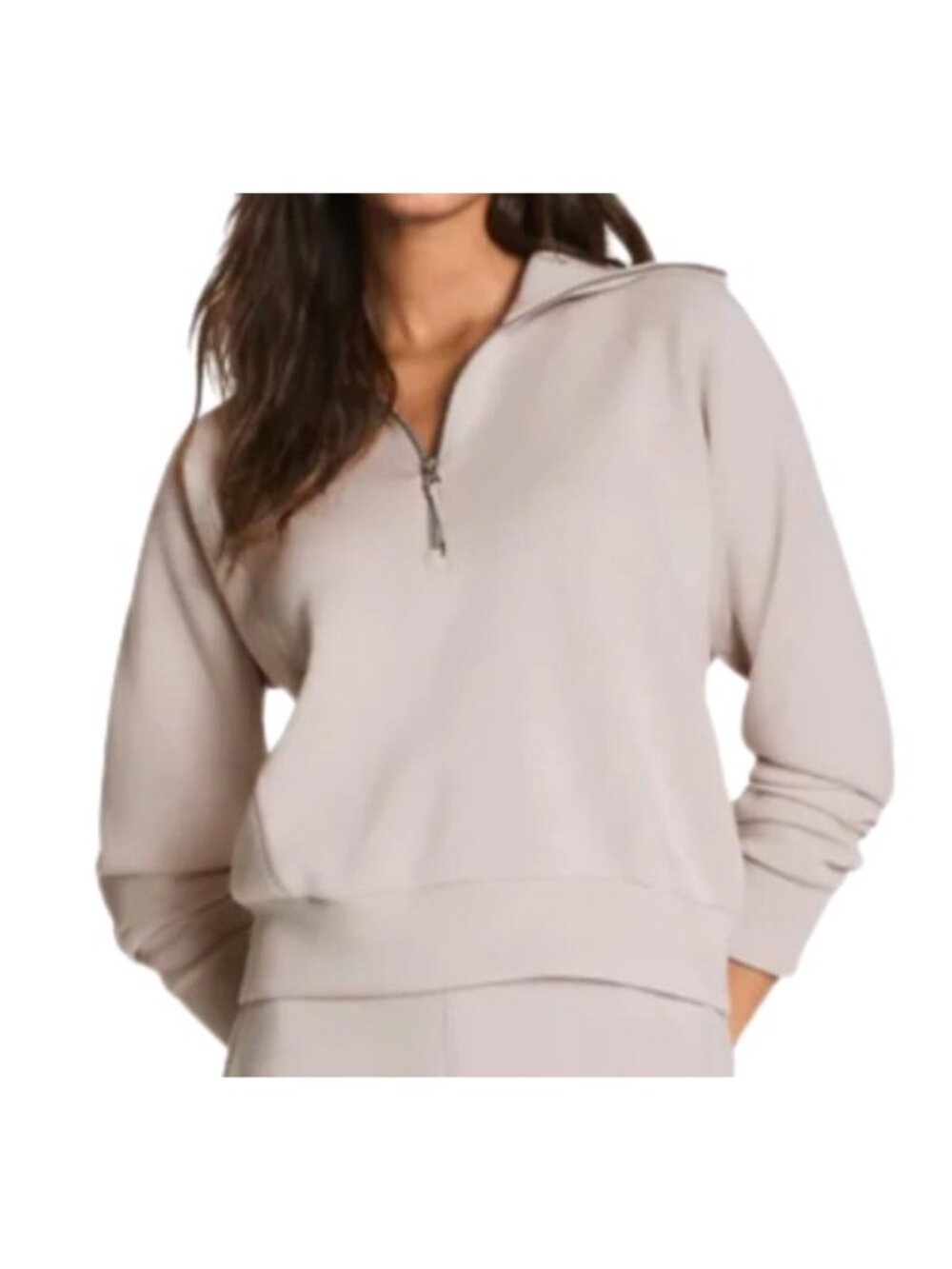 Spanx Beige Women's Sz M Quarter-Zip AirEssentials Half Zip Pullover Sweatshirt
